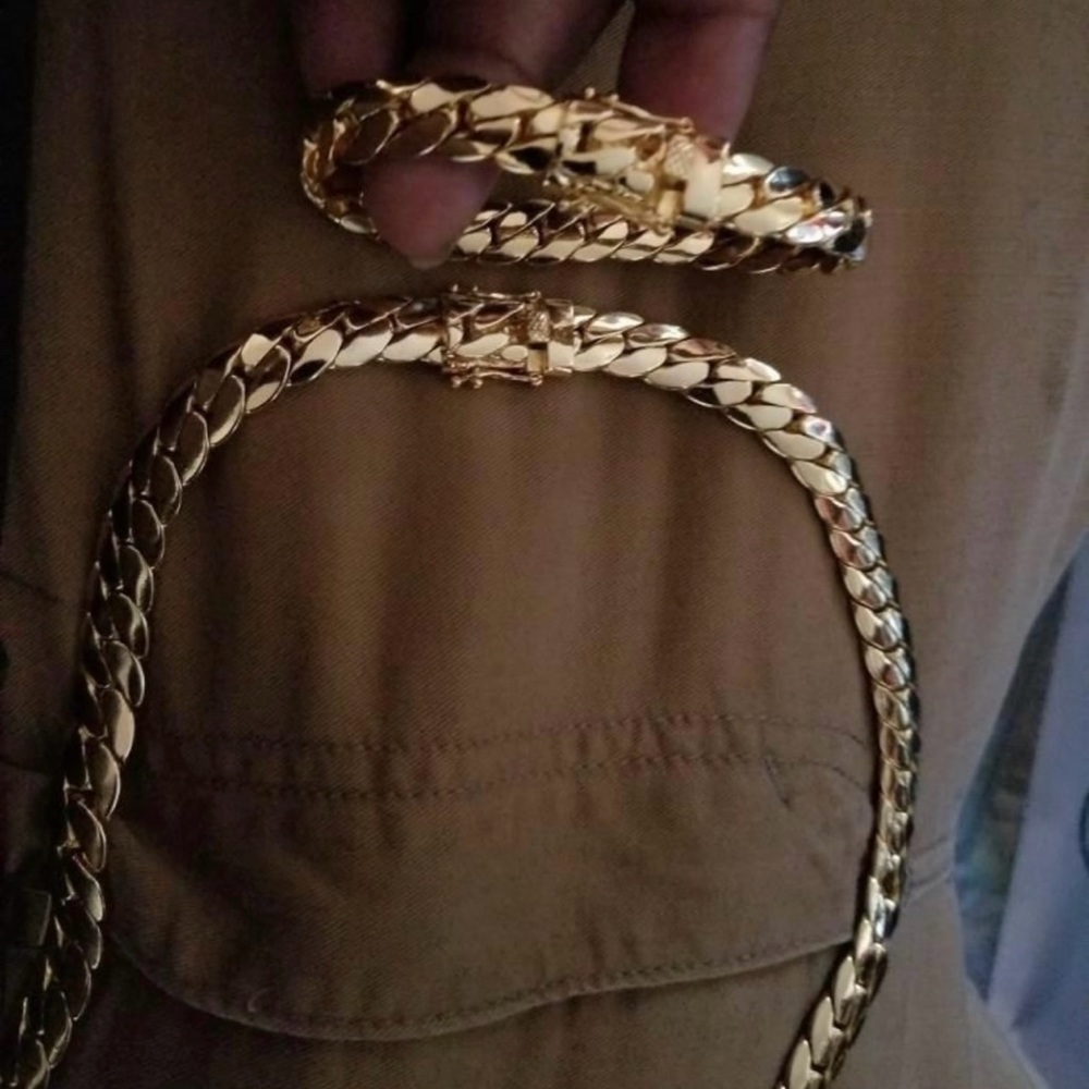Miami Cuban link chain and bracelet set